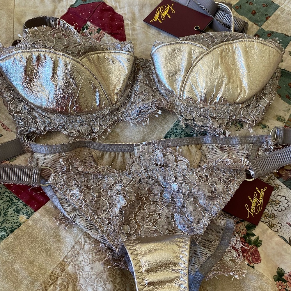 Loveday London Gorgeous Elfin Bra Set, Lingerie, Top M, Bottom L, Metallic NWT